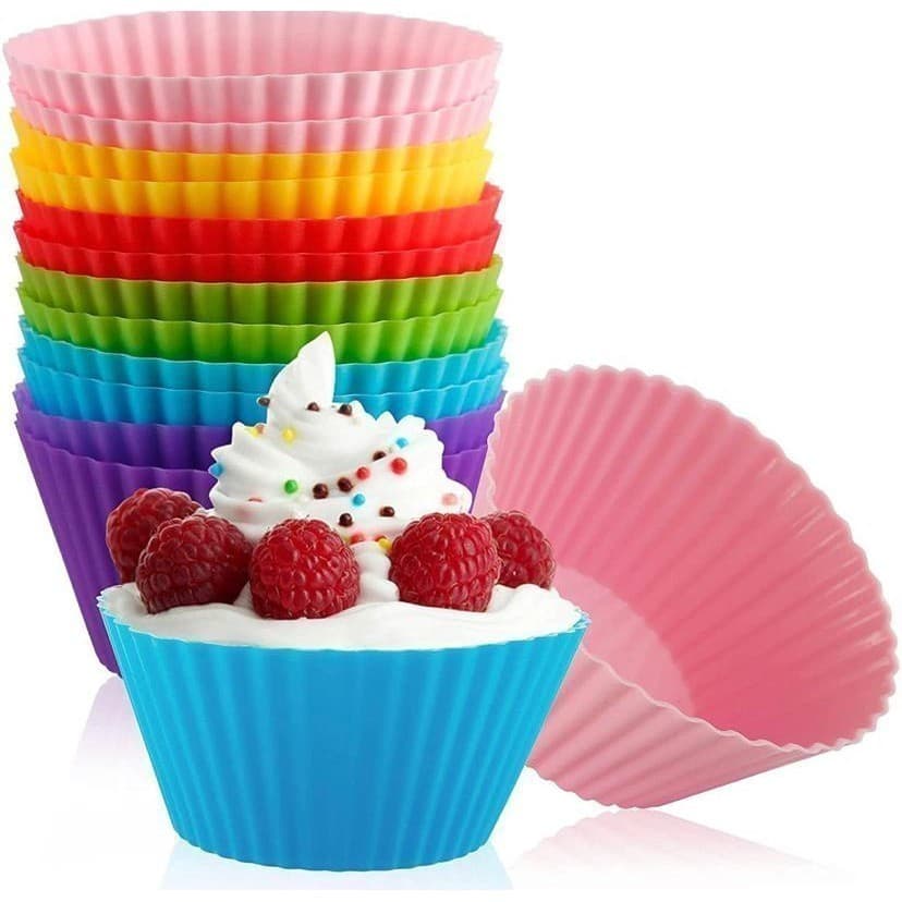 Conjunto com 12 Forminhas de Silicone Redondas | Mini Formas para Cupcake, Muffin e Doces