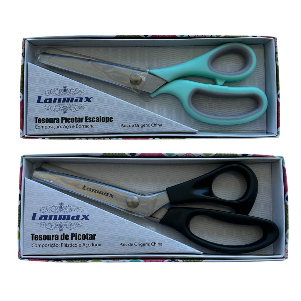 Kit 2 Tesouras Picotar Escalope e Zig Zag Profissional Corte Costura Artesanato - Lanmax