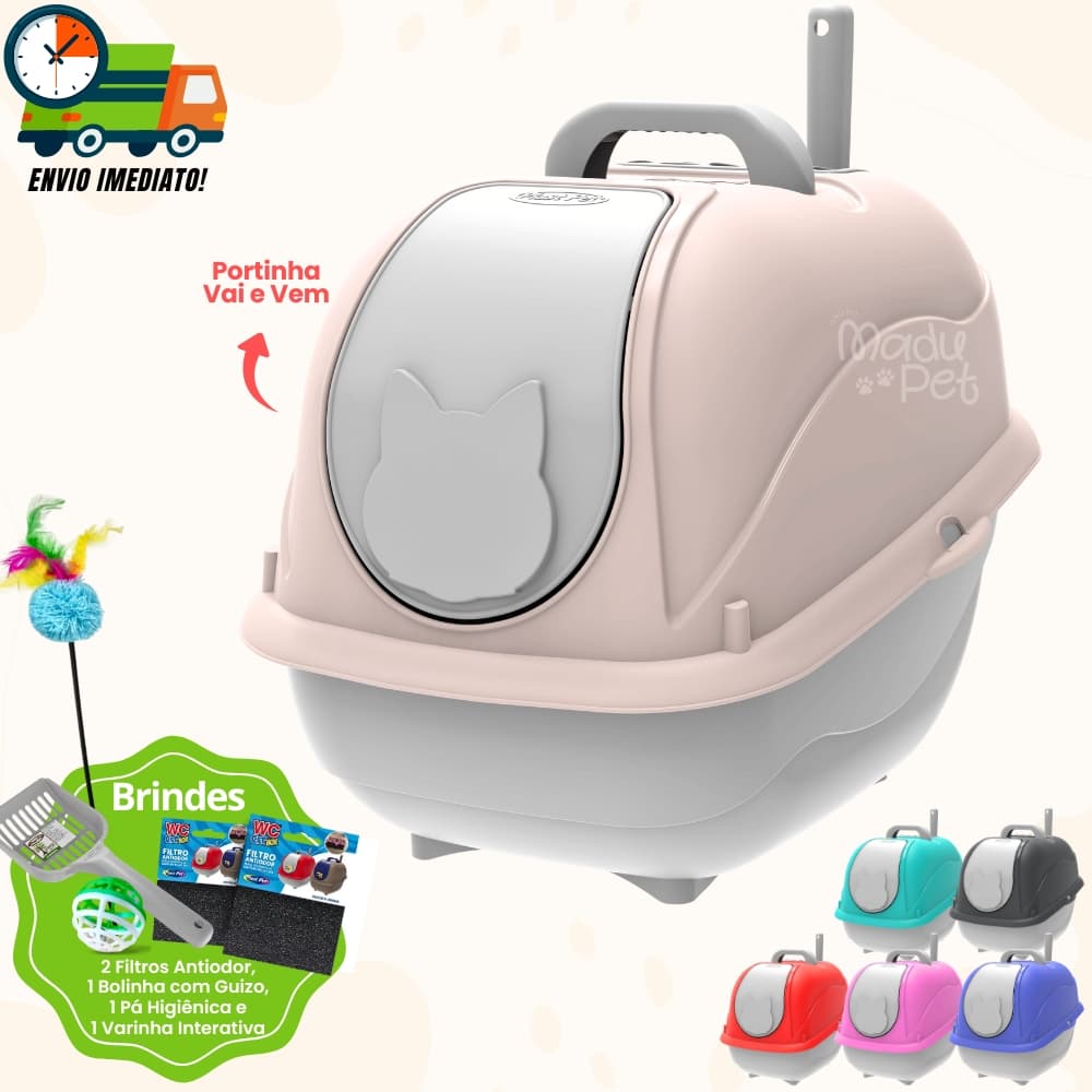 Caixa de Areia para Gatos Fechado Banheiro Higiênico Box Luxo + Pá e Filtro Promoção Envio Imediato