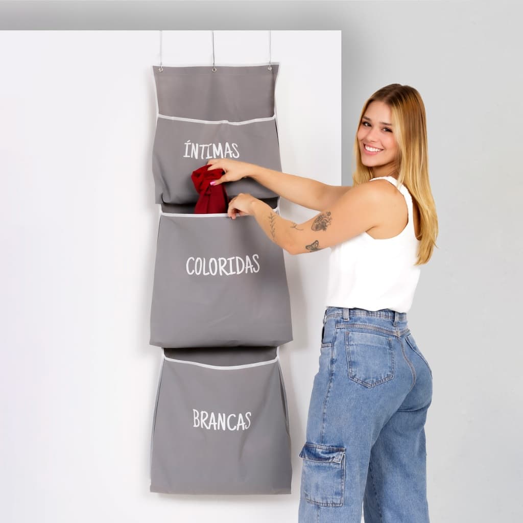 Cesto Saco Organizador de Pendurar Atrás da Porta de Roupa Suja e Brinquedo Dobrável Multiuso