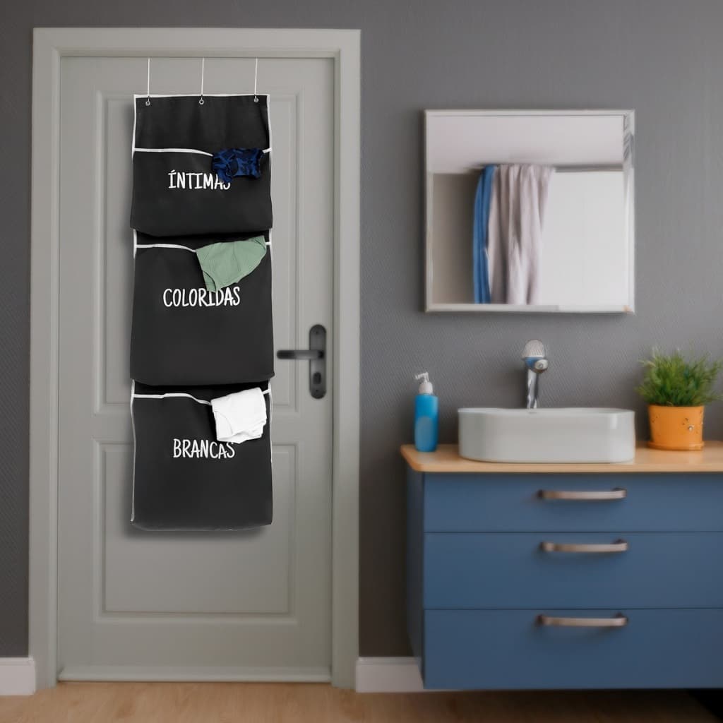 Cesto Saco Organizador de Pendurar Atrás da Porta de Roupa Suja e Brinquedo Dobrável Multiuso Guarde Bem