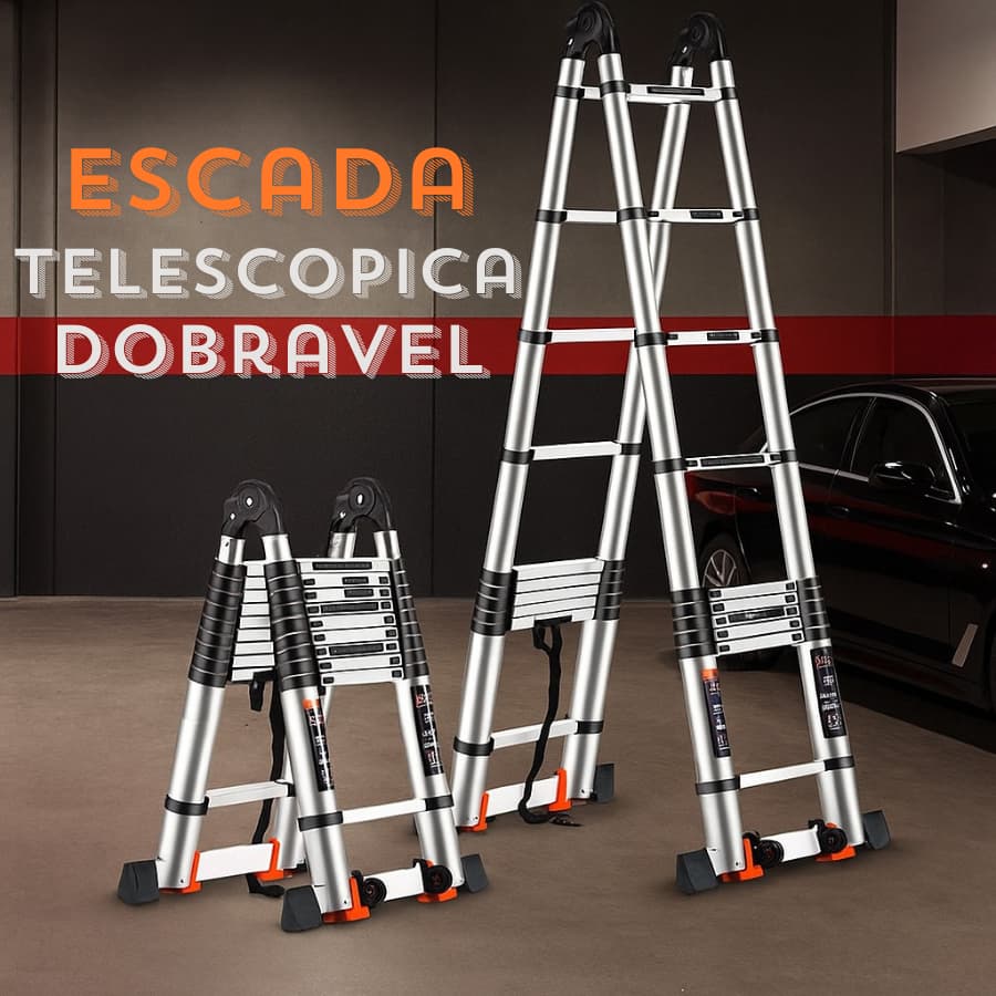 Escada Extensiva Telescopica Dobravel de Aluminio 5 Metros Facil Transporte Multifuncional