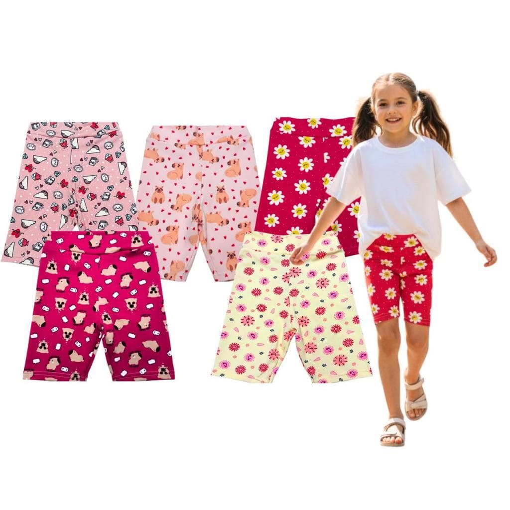 Kit 5 Shortes Infantil Menina com Estampas Sortidas do 1 ao 14