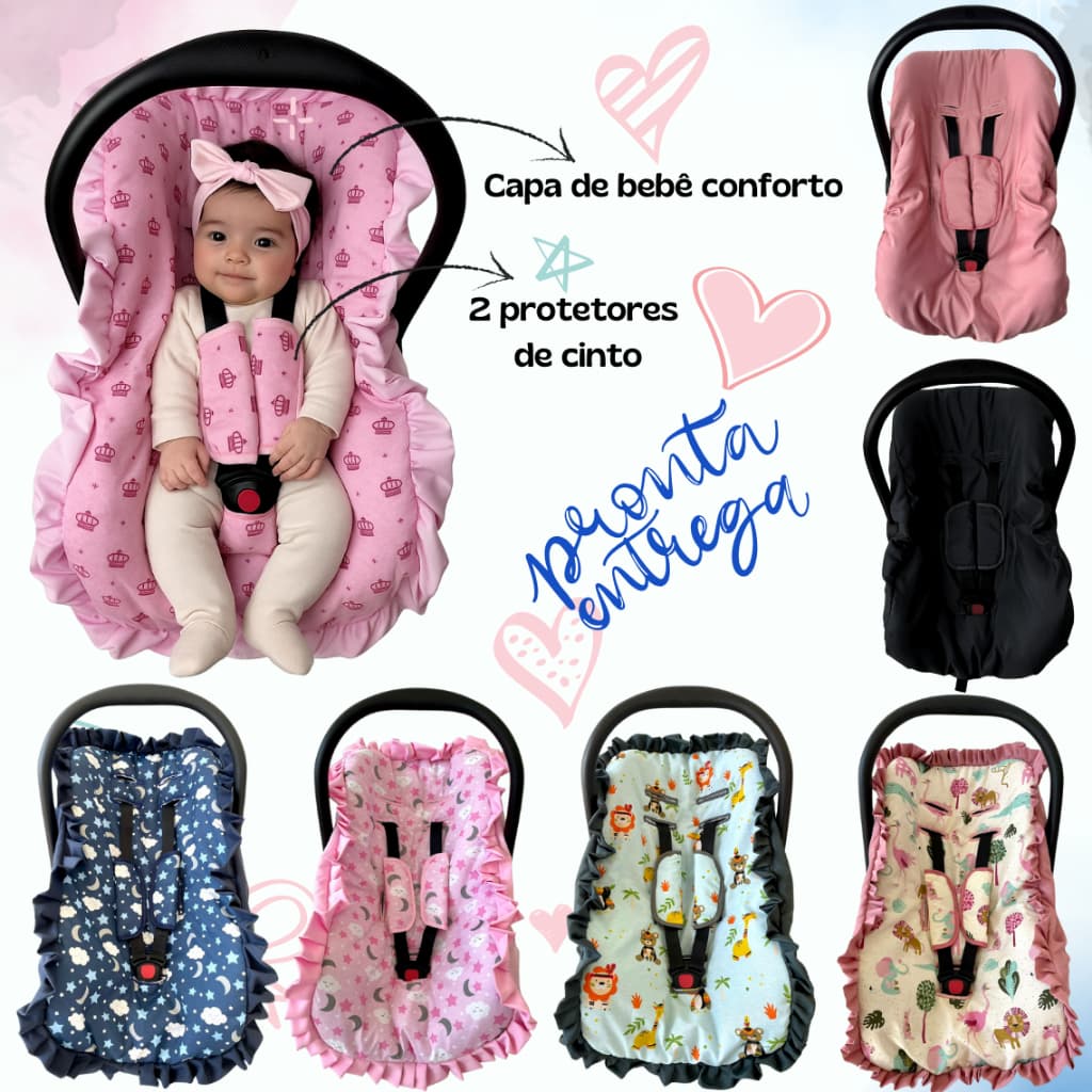 Kit 3 peças para bebê conforto menino menina capa + protetores de cinto tamanho universal até 13 kg