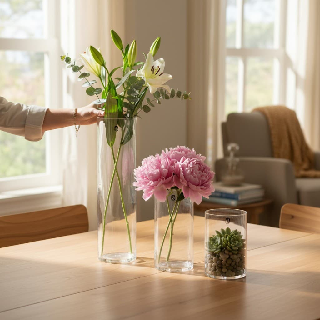 Vaso de acrilico resistente a queda cilíndrico decorativo Tubo transparente 3 tamanhos