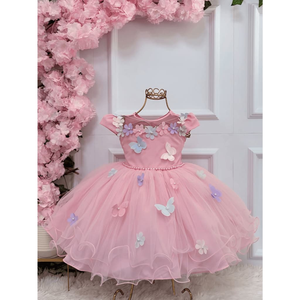 Vestido Jardim Encantado Aplique Borboletas e Flores-1.2.3.4