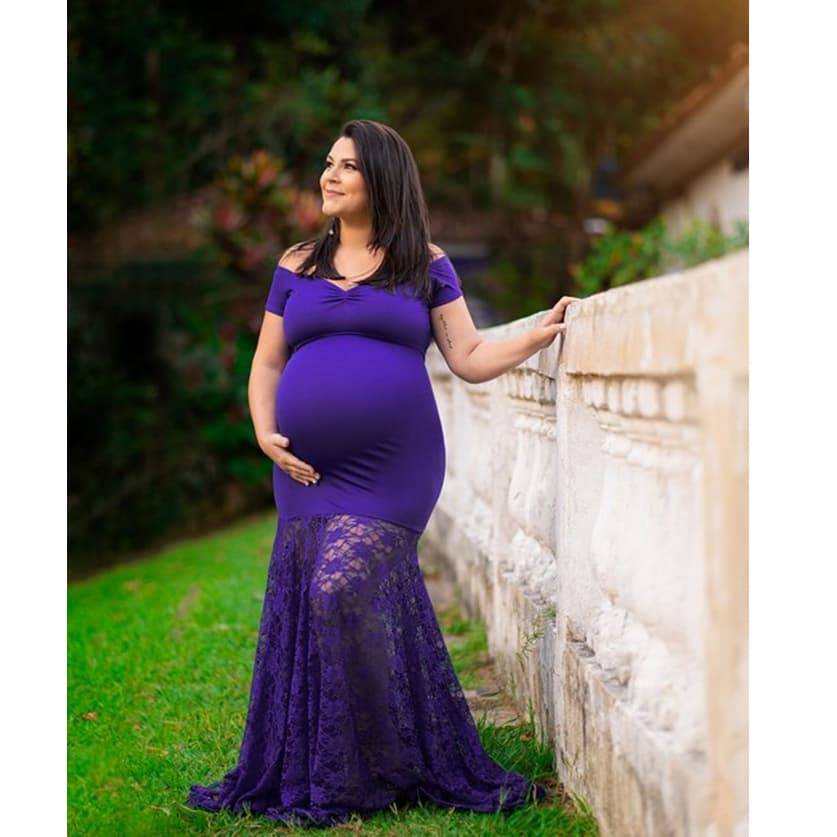 Vestido para ensaio de gestante com saia em Renda