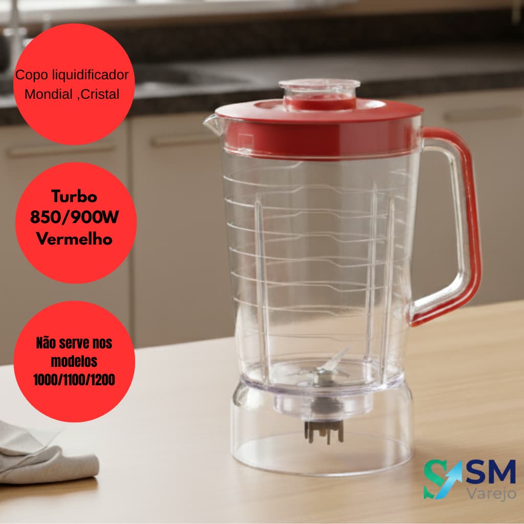 Copo Liquidificador Compatível Mondial Turbo L-850w L-900w Sangel Vermelho Cristal