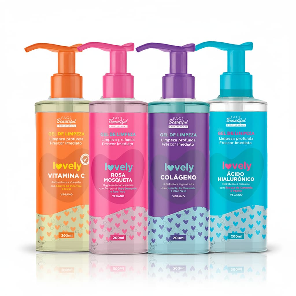 Kit 4 Gel de Limpeza Skin Care Facial Lovely Face Beautiful