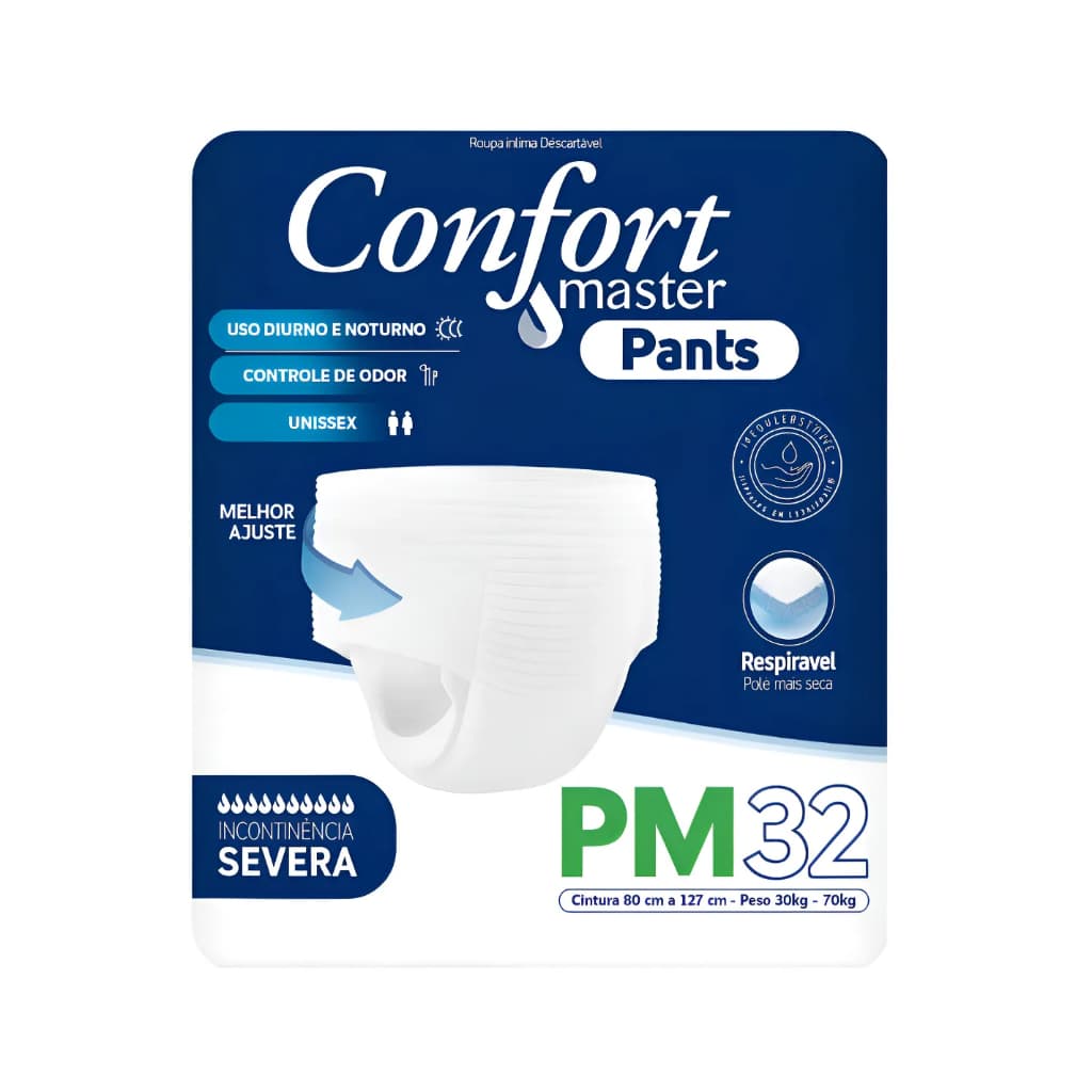 Fralda Calça Geriátrica Adulto Confort Master Pants Incontinência Severa Roupa Intima G/EG - P/M 32 Un