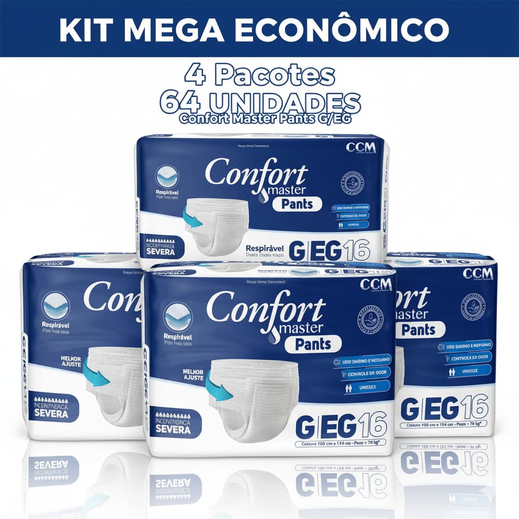KIT até 96 Unidades Fralda Geriátrica Calcinha/Cueca Descartável Confort Master Pants 16 Unidades P/M/G/EG