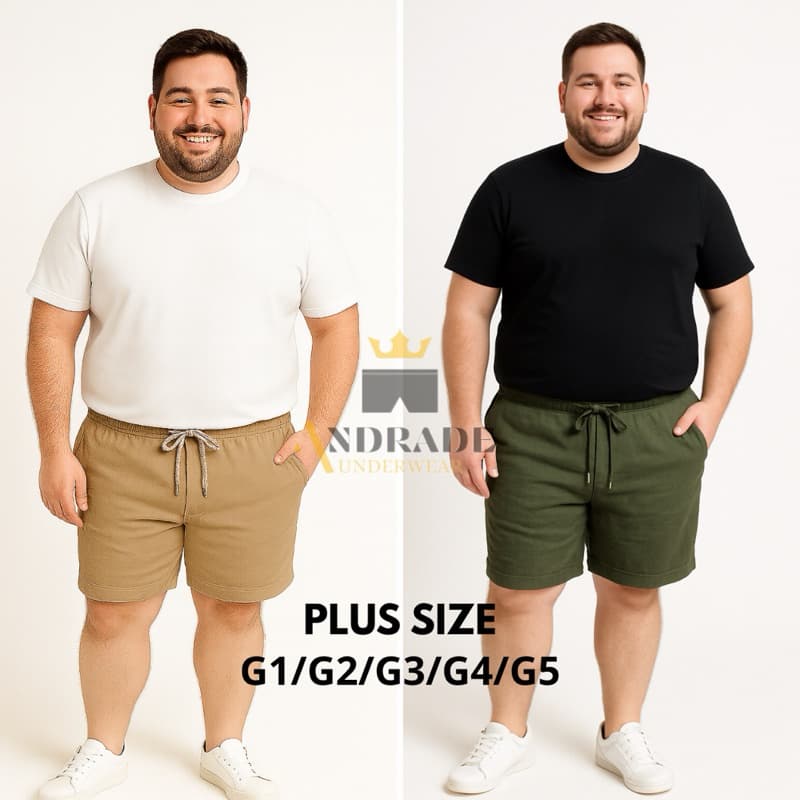 Kit 2 Short Plus Size Mauricinho em Linho G1 | G2 | G3 | G4 | G5 – Qualidade Premium  - Bermuda - sarja