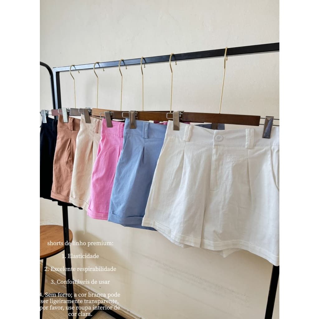 ISADORA MODA  shorts Feminina alfaiataria ,ticido：Linho elástico，com bolso,cor sólida,atrás com elástico