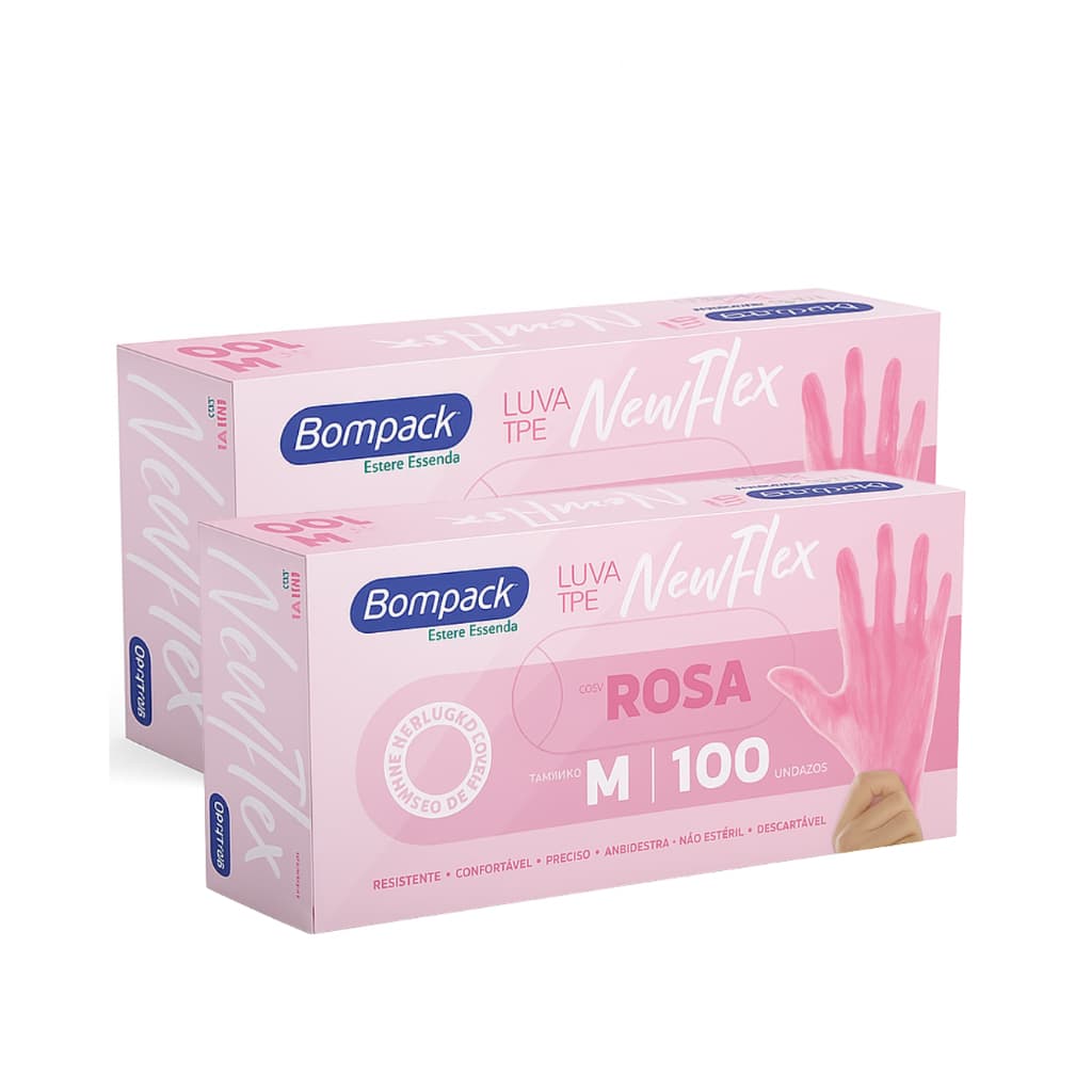 Luva Descartável Sem pó Rosa Cx100un P/M/G Alta Qualidade