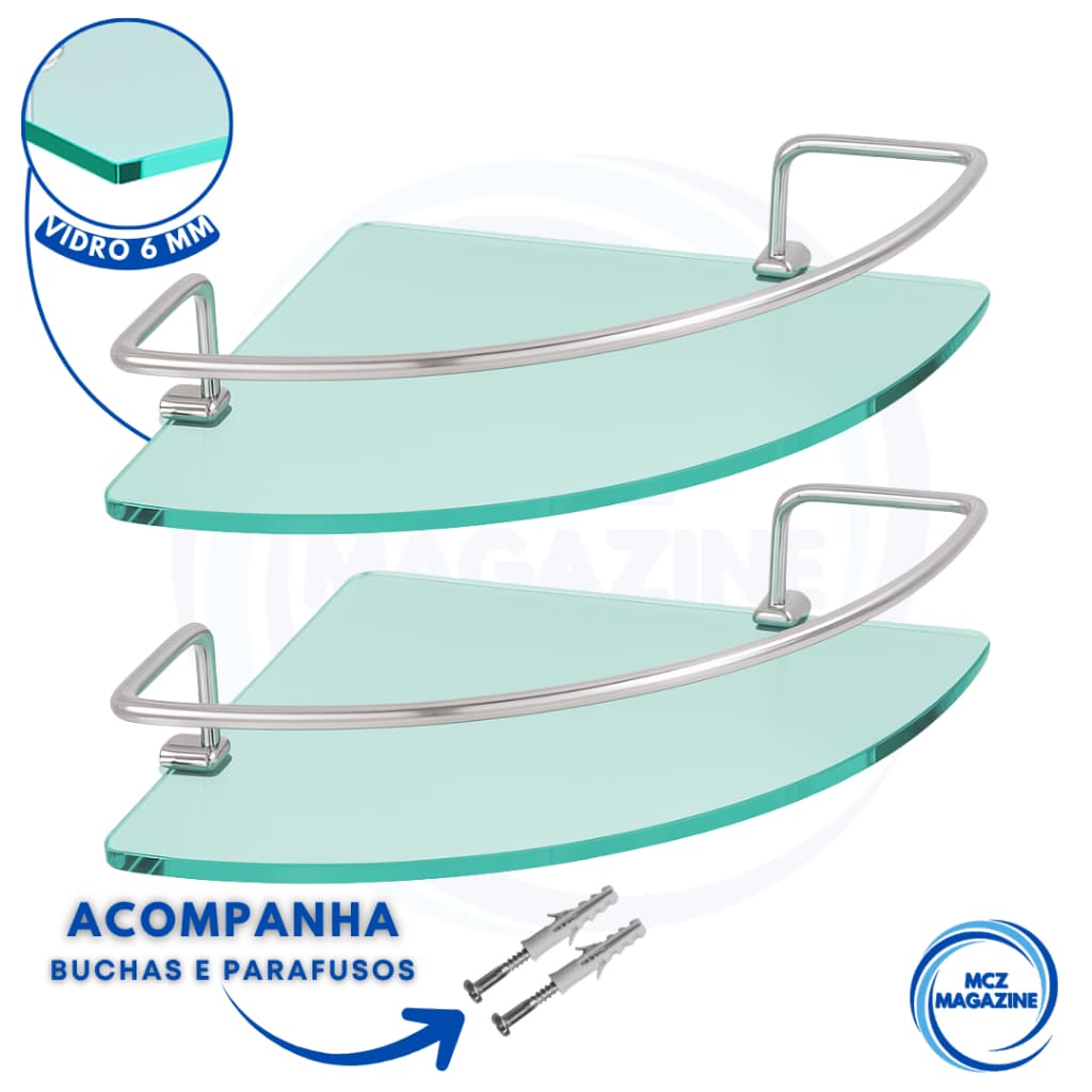 Kit 02 Porta Shampoo Suporte De Banheiro Shampoo Canto Vidro 6mm