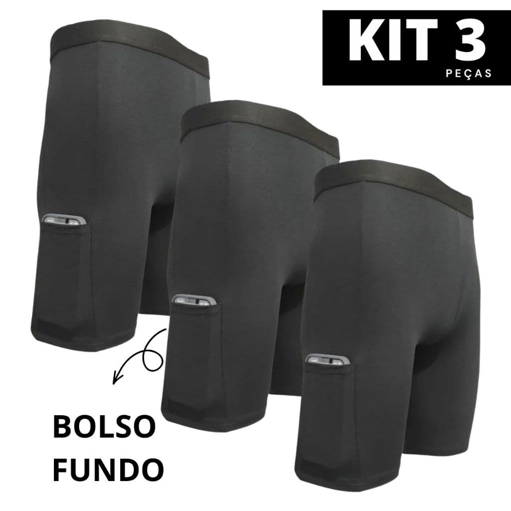Kit 3 Bermudas Short Segunda Pele Ciclista Térmica Masculina Para Corrida Com Bolso Confortável
