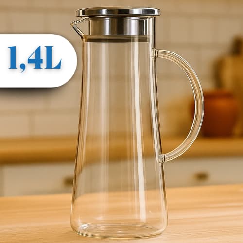 Jarra Vidro Tampa Inox Mesa Posta Elegante Garrafa de Água de Vidro Jarra de Suco Suqueira Geladeira