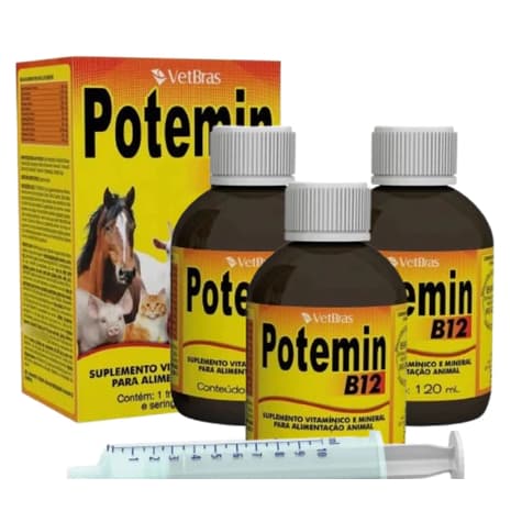 3 Unidades Potemin B12 Suplemento Vitamínico 120ml Vetbrás