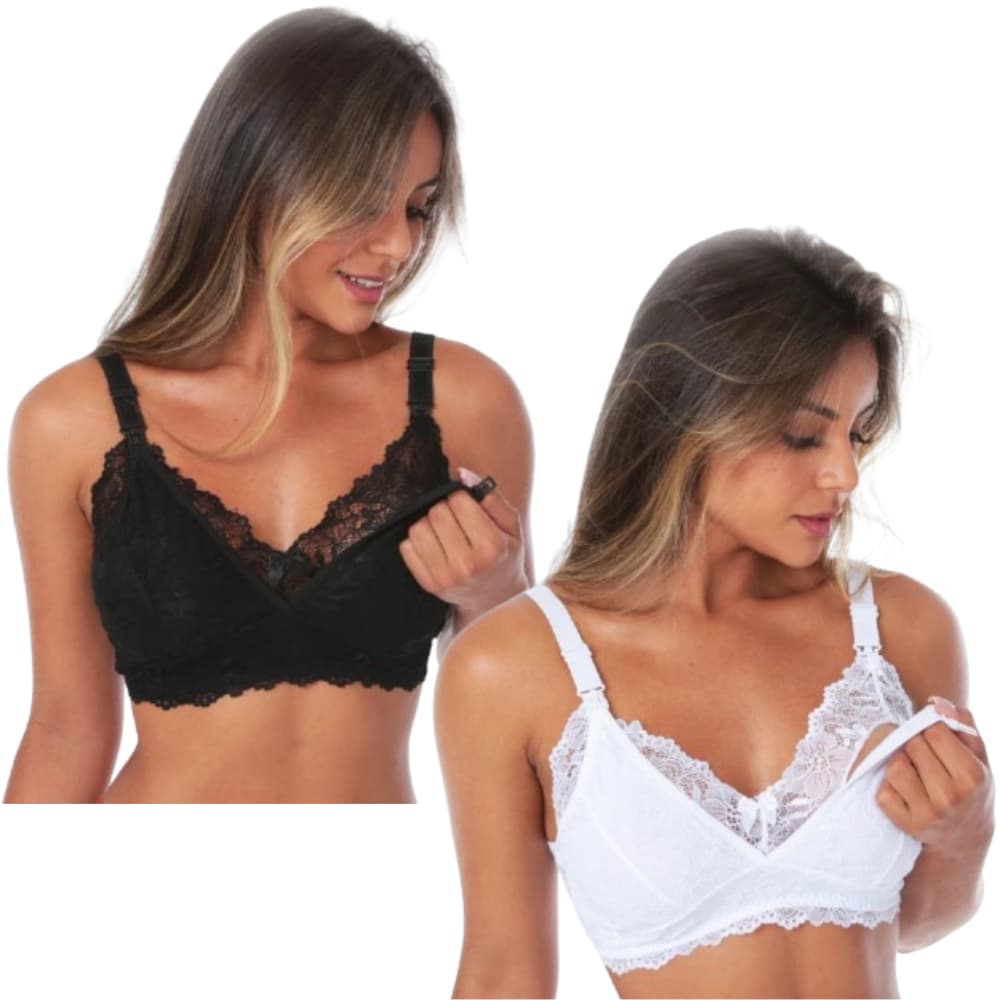 Kit 2 Sutiã Amamentação Feminino Renda Pós Parto Maternidade Abertura Frontal Gestante Moda Grávida