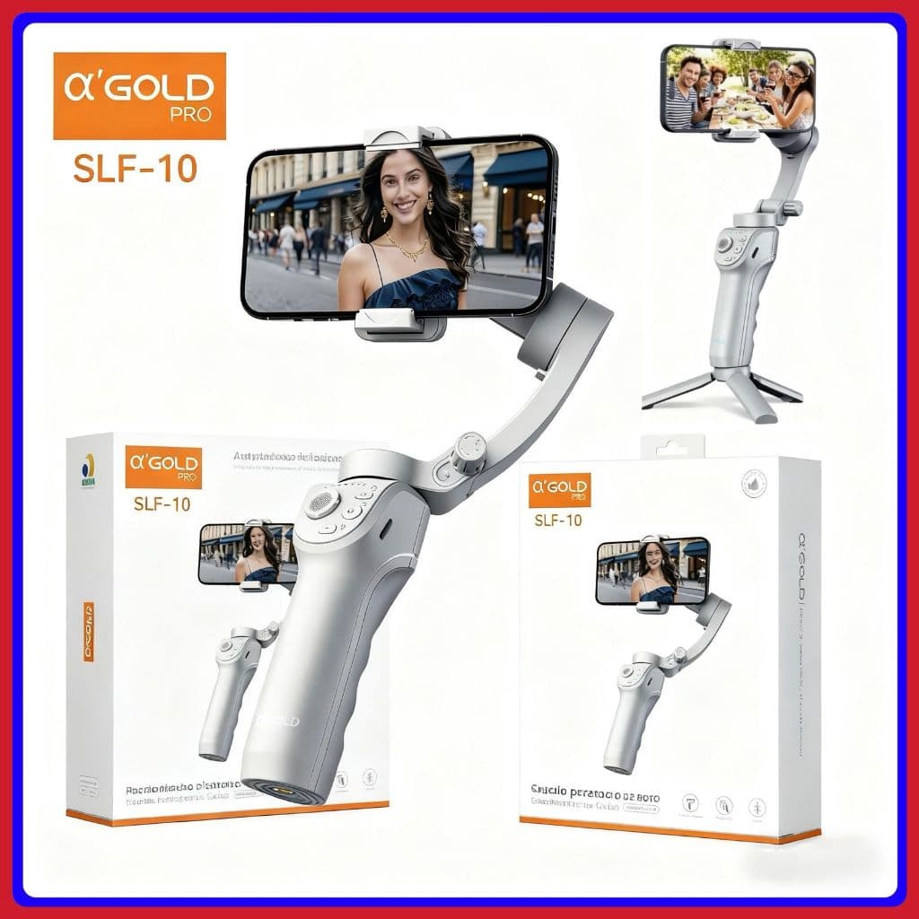 Estabilizador de Celular Portátil Gimbal com Rastreamento Inteligente de AI - 3 Eixos Profissional Bluetooth A’GOLD