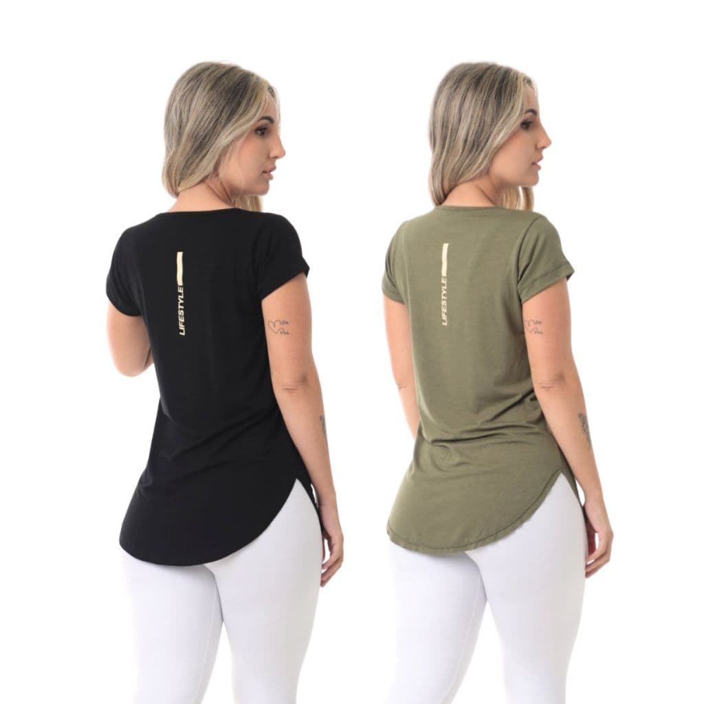 Kit 2 Blusa Feminina Academia Life Style Verde e Preta