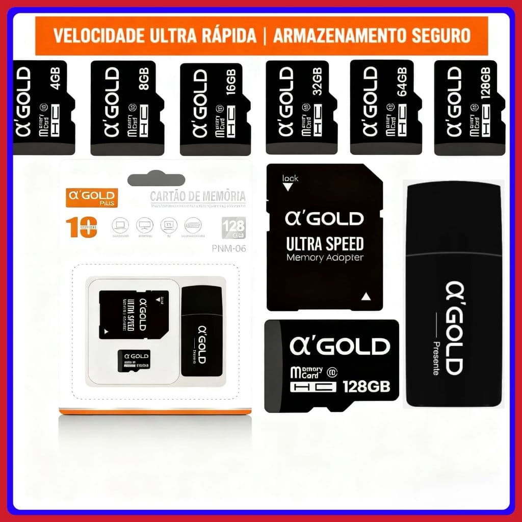 Cartão de Memória Micro SD + Adaptador- 4G 8G 16G 32G 64G 128G Alta Velocidade original A’GOLD