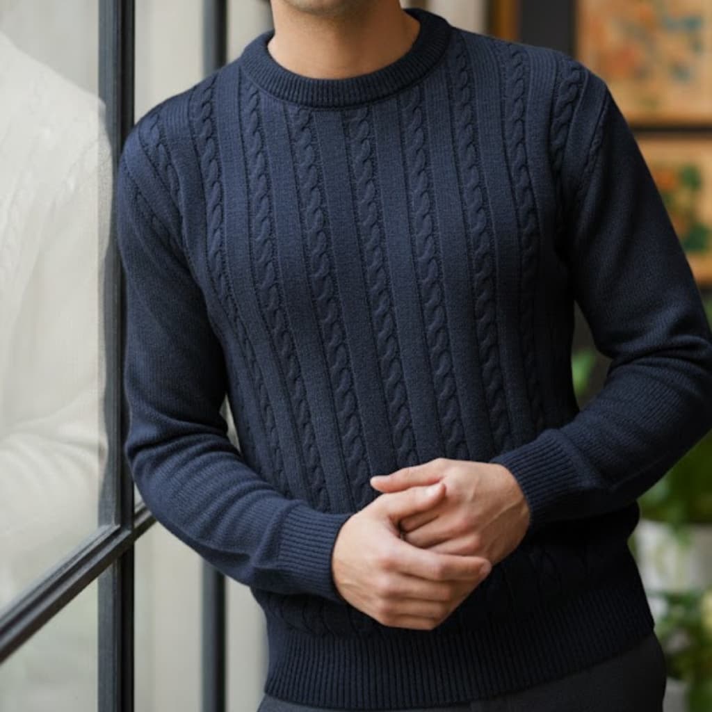 Blusa Masculina de Tricô Trançado Suéter Masculino Trança Tricot Casual Quente Elegante Confortável Inverno P M G GG