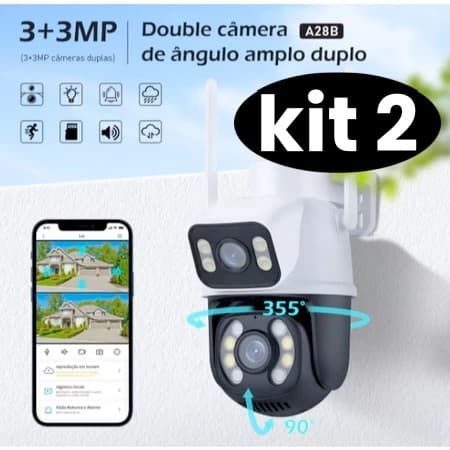 Kit 2 Câmera De Segurança Ao Ar Livre Lente Dupla Rastreamento Zoom A28b Wi-Fi Inteligente IP66 ICSEE App Envio Imediato