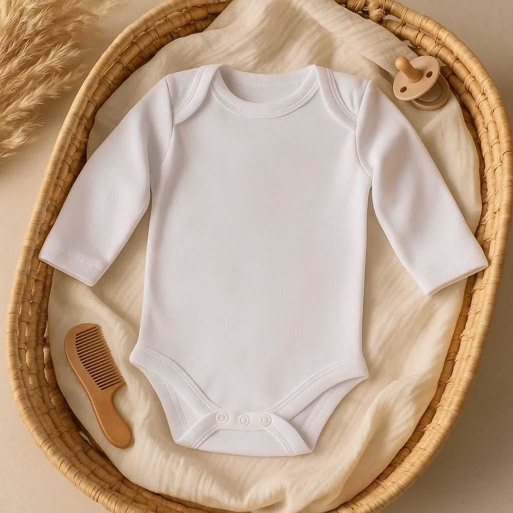 Body Bebê Manga Longa Branco Suedine  Premium Algodão