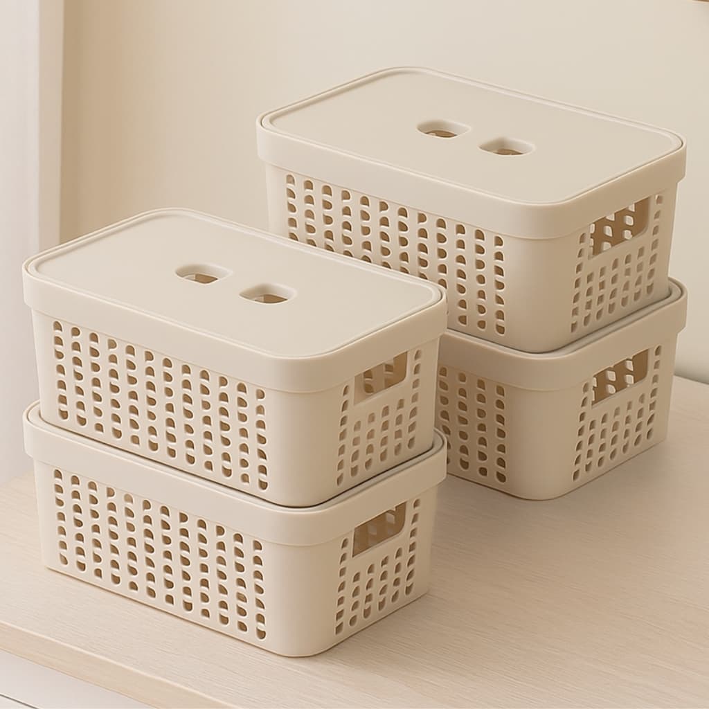 Kit 4 Caixas Organizadoras com Tampa 2 Litros 18,5 x13,5 x 9,5 Multiuso Cesto Organizador Multiuso