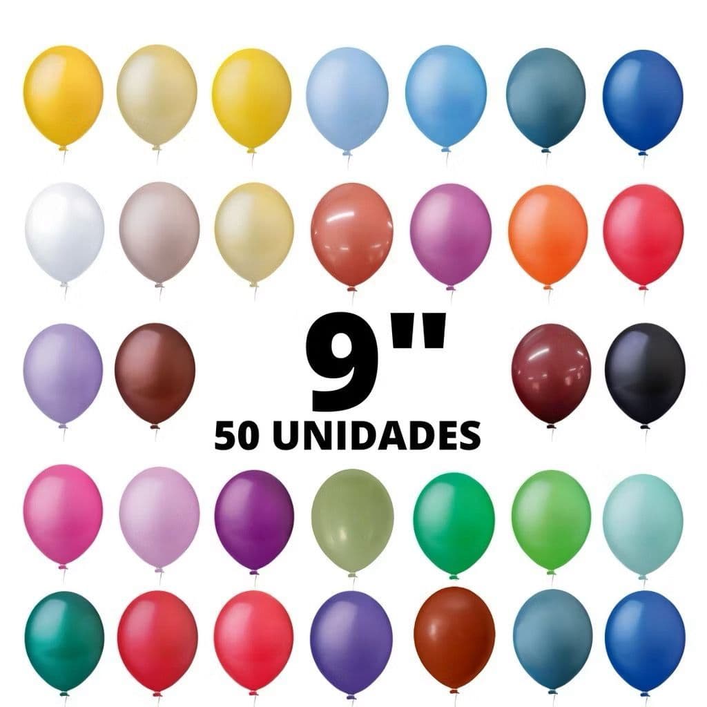 Balão Bexiga Látex Liso 9 Polegadas 50 Unidades