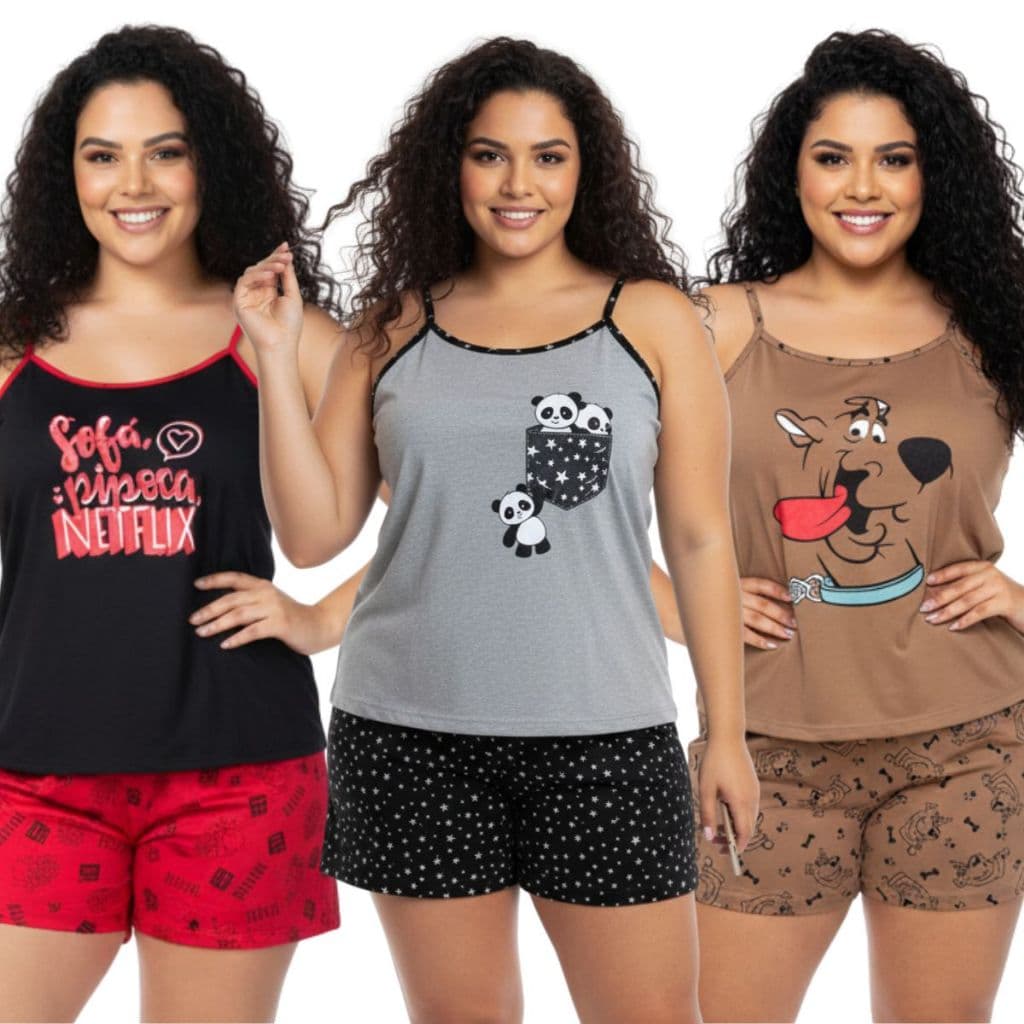 Baby Doll Feminino Plus Size de Alcinha Estampado / Pijama Plus Size / Roupa de Dormir Tamanho Grande