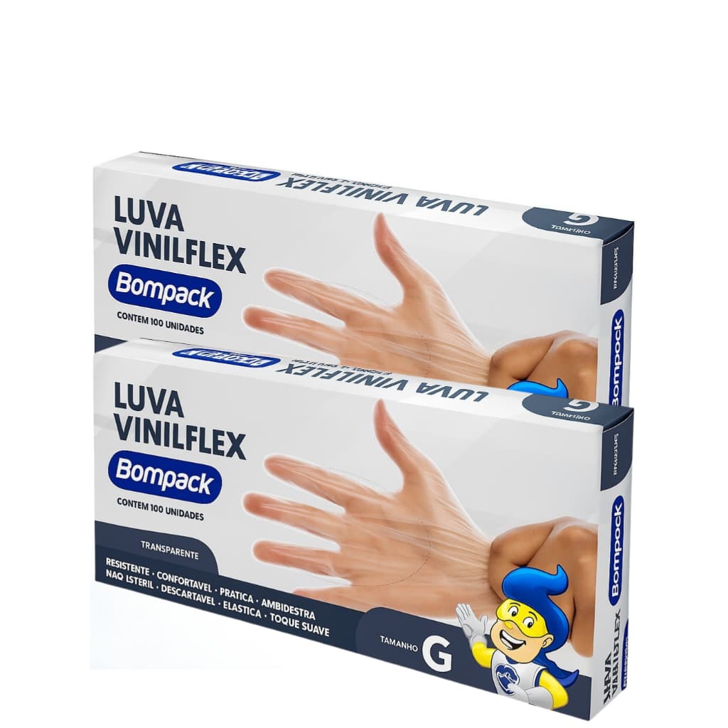 Caixa C/100 Luvas VinilFlex Transparente (P/M/G) - Bompack
