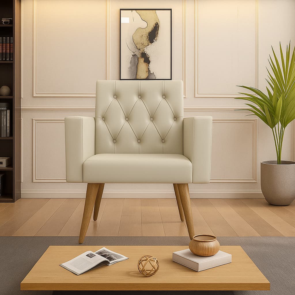 Poltrona Thais em Corino Capitonê para Sala de Estar e Consultório