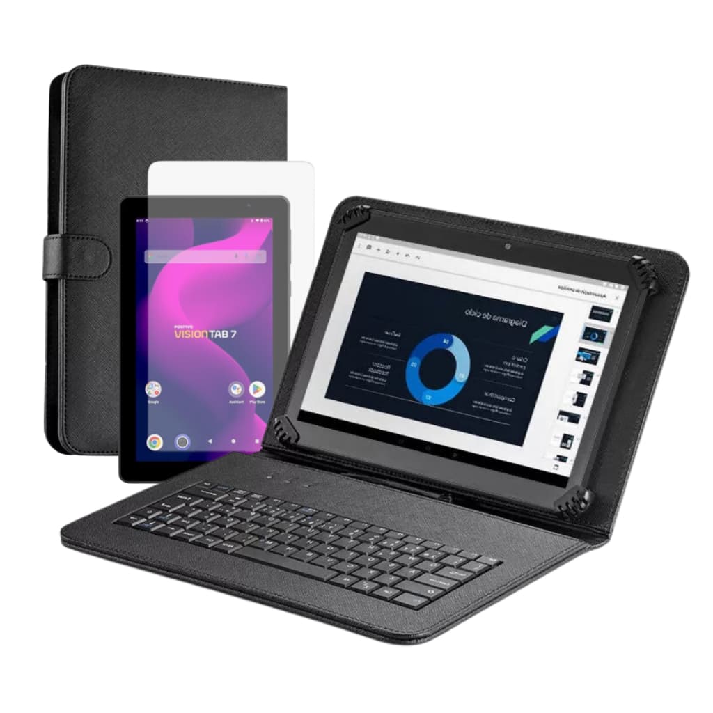 Capa Suporte com Teclado Integrado 7" + Película de Plástico - Kit Essencial para Tablet 7 Polegadas  Americanas