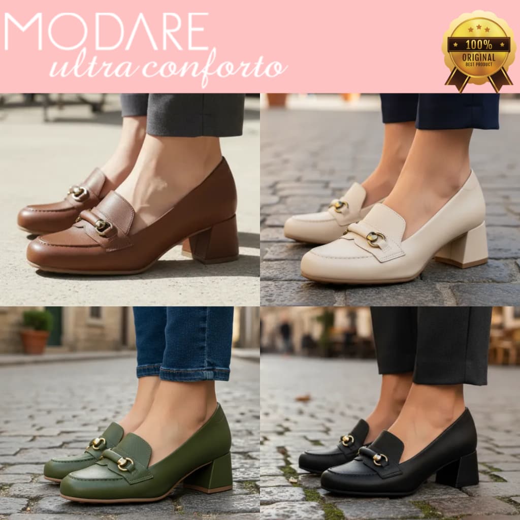 Sapato Modare Ultraconforto Feminino Napa Salto Bloco Baixo Medio Fivela Loafer Floather Original