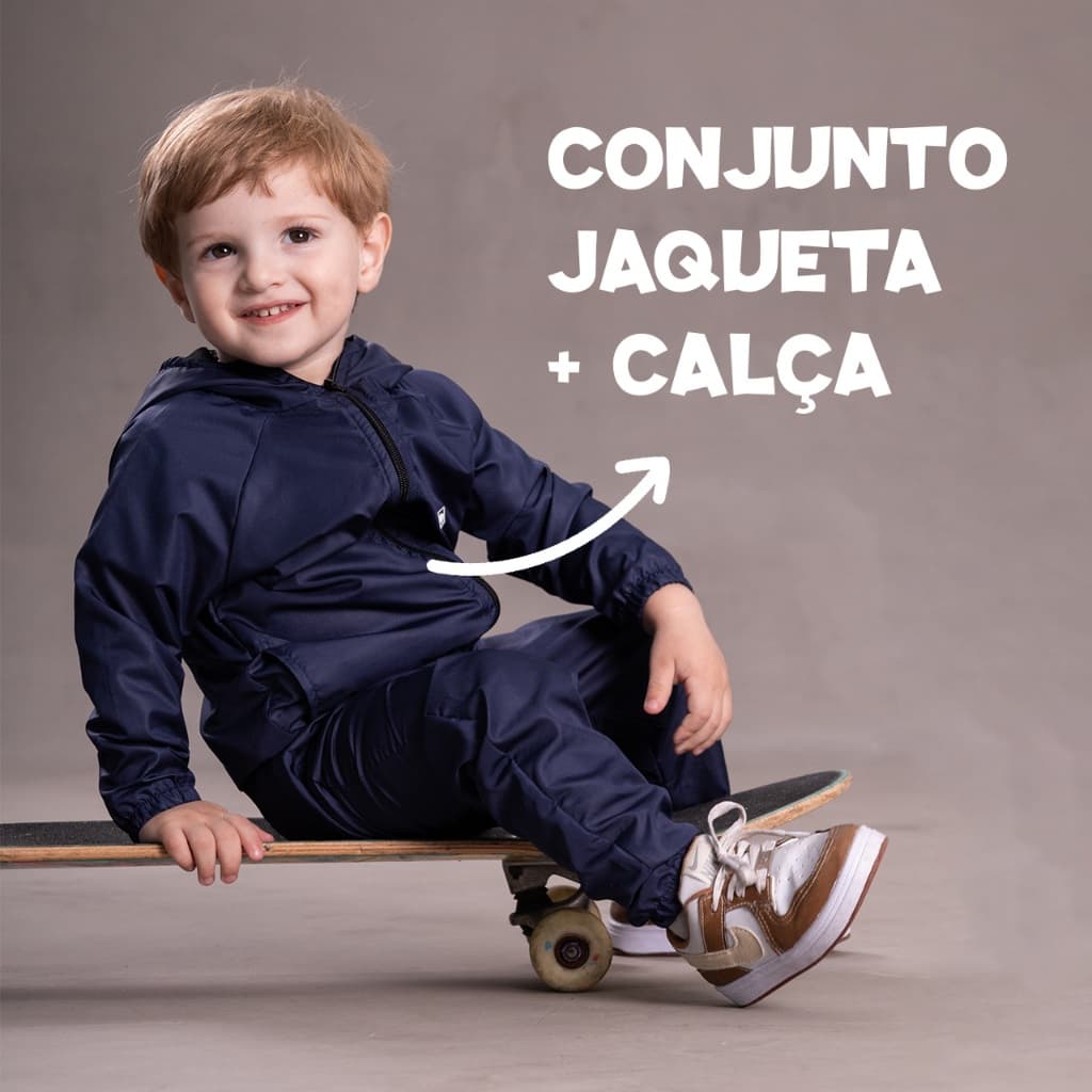 Conjunto Corta-vento Bebê Unissex Menino/Menina Básico Repelente a Água