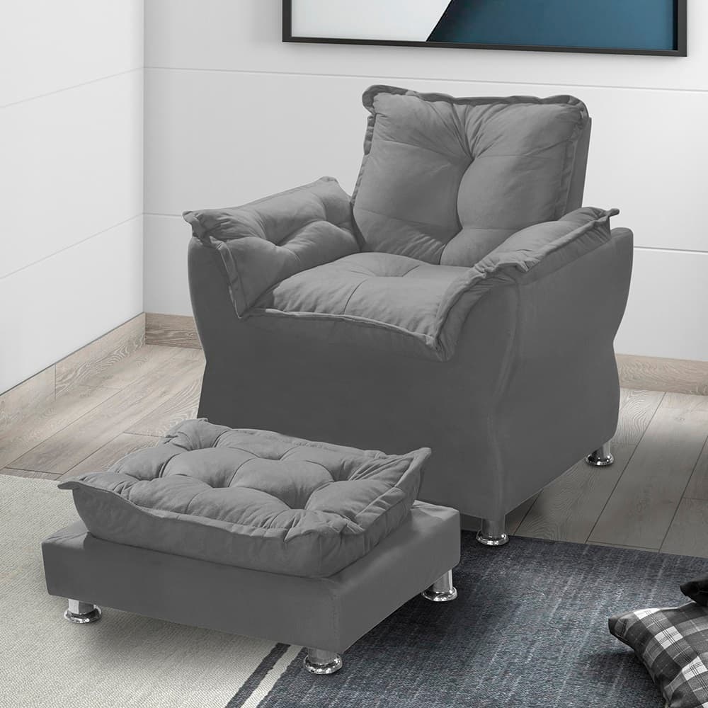 POLTRONA DE DECORAÇÃO E ESCRITORIA E SALA DE ESTAR OPALA TURNA  + PUFF DESCANSO DE PES