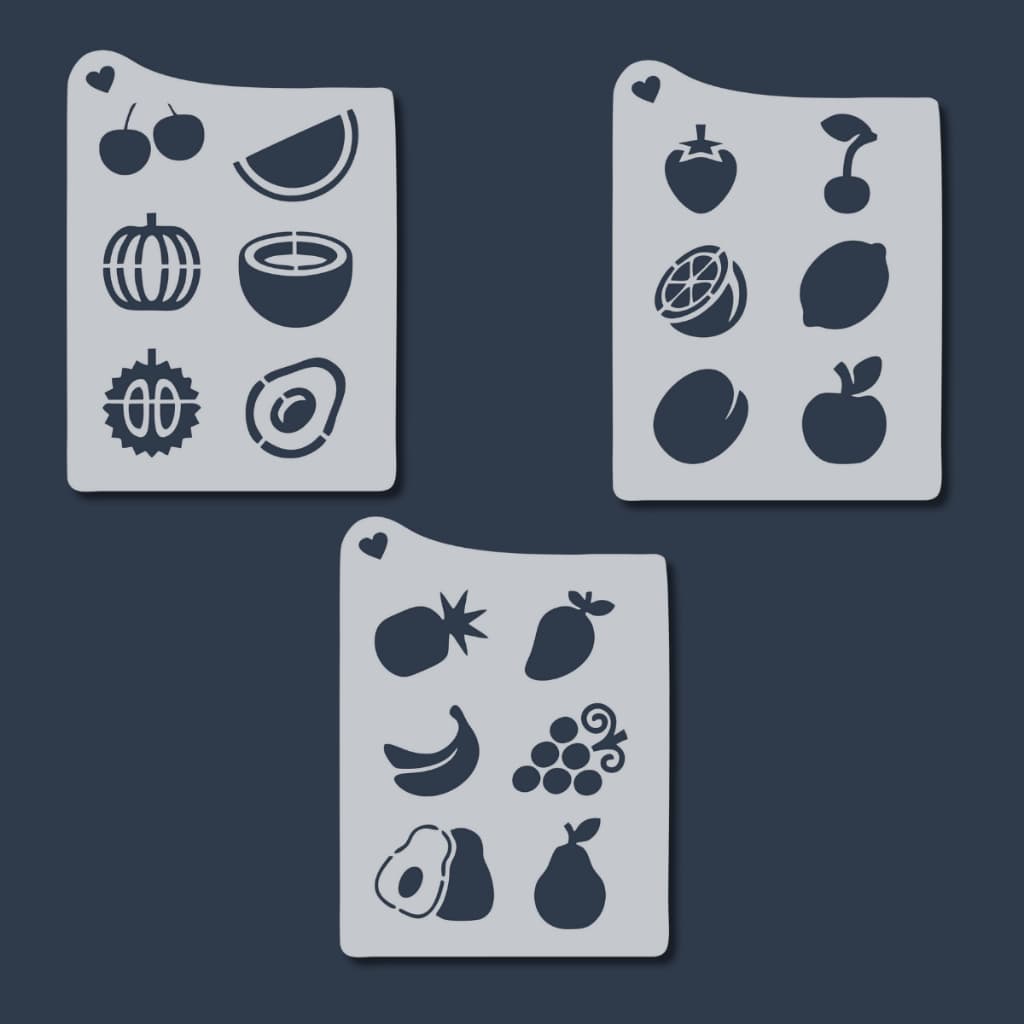 Kit Stencil 18 Frutas Molde Vazado Cozinha Pano de Prato Pintura Artesanato Tecido Madeira Decoração