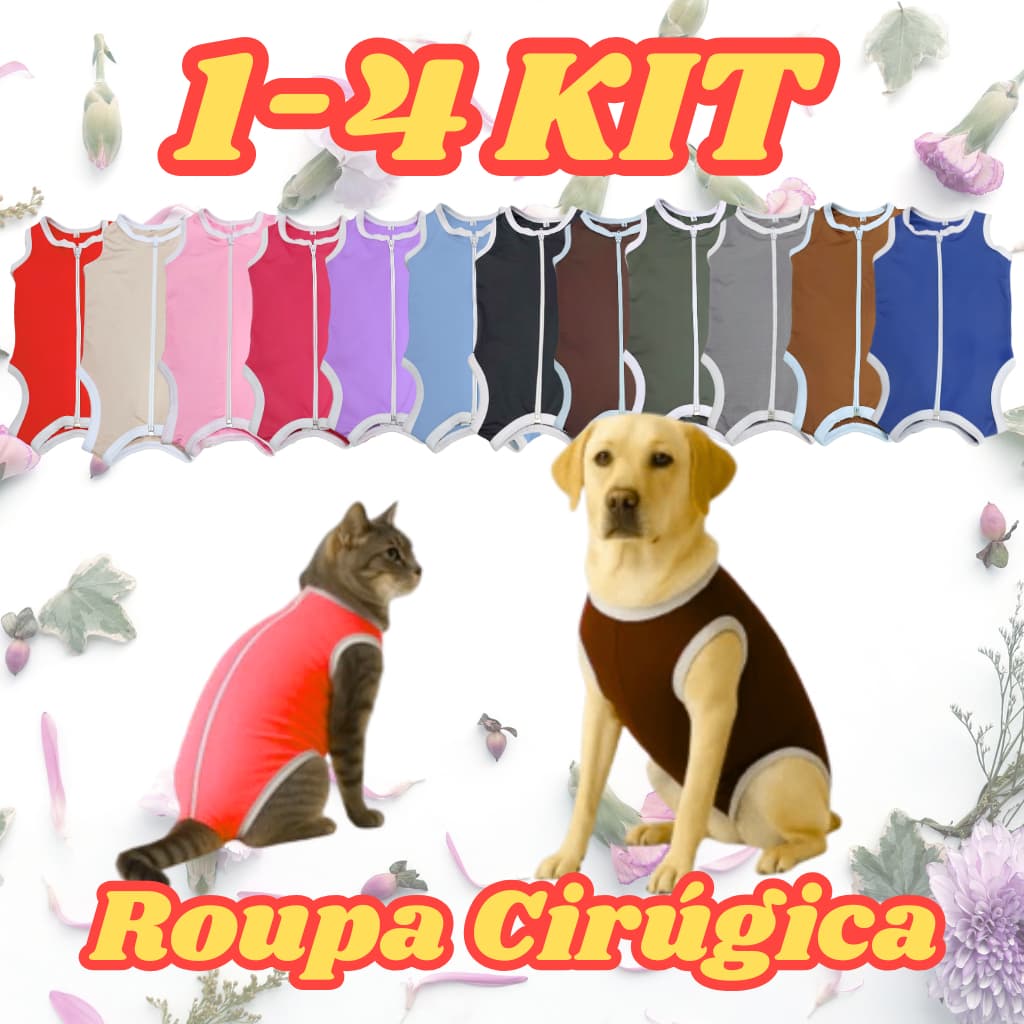 Kit 1-4 Roupa Castração Protetora para cães e gatos pós cirúrgica macho e fêmea