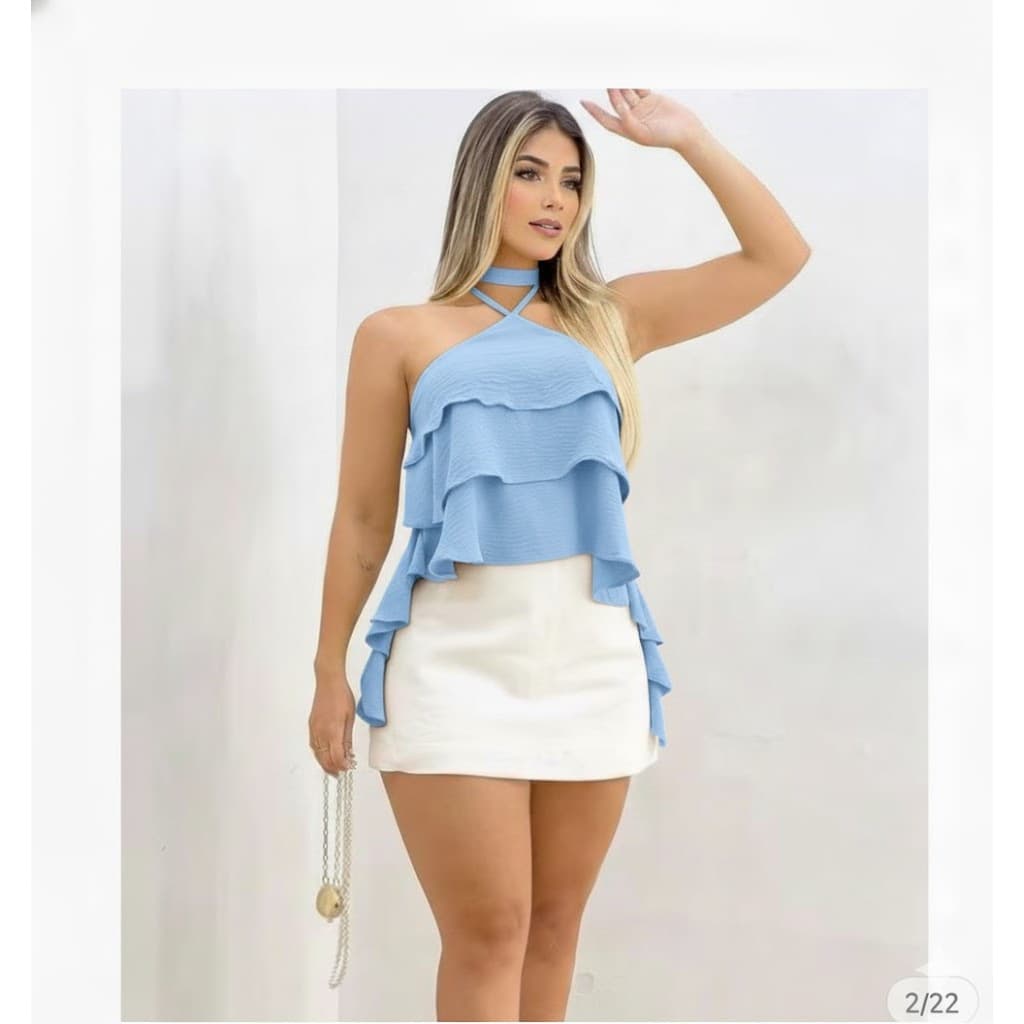 Blusa Cropped Bata Soltinha com Babado em Camadas - Estilo Boho / Ciganinha