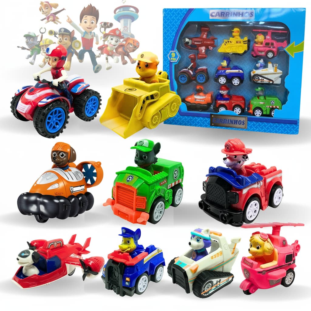 Kit Carrinhos Patrulha Canina Com 9 Carros De Fricção Brinquedo Infantil Premium Envio Imediato