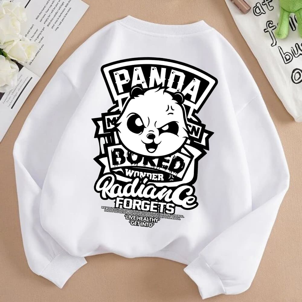 Moletom Gola Redonda Street Style Desenho Panda Skatista Blusão Inverno Fofo Moda Bear Manga  Longa