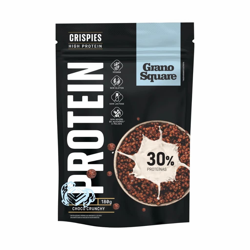 Crispies Protein Vegano Choco Crunchy 180gr, S/ Gluten e S/Açucar, Proteina Plant Based Grano Square