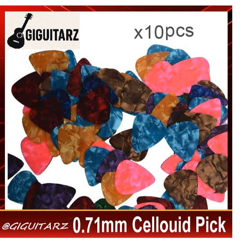 Kit com 10 Palhetas Cellouid Guitarra, Violão, Acústico Baixo Ukulele, Cavaco Tam 0.71m