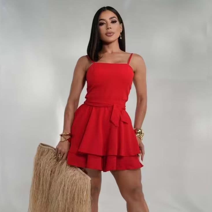 Vestido Macaquinho Curto Rodado Moda Feminina Duna Linho Forrado Com Zíper E Bojo