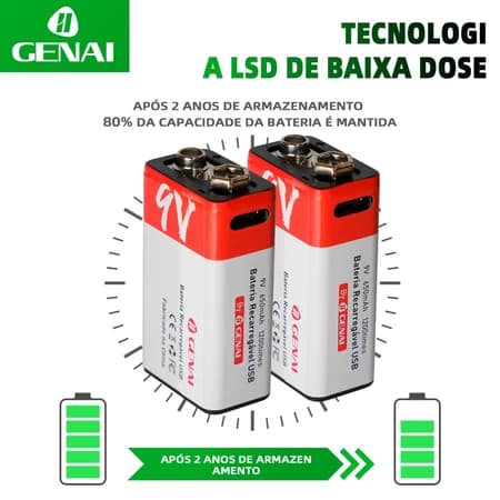 Kit 2 Baterias Recarregável 9 Volts Knup 9v 650mah Original