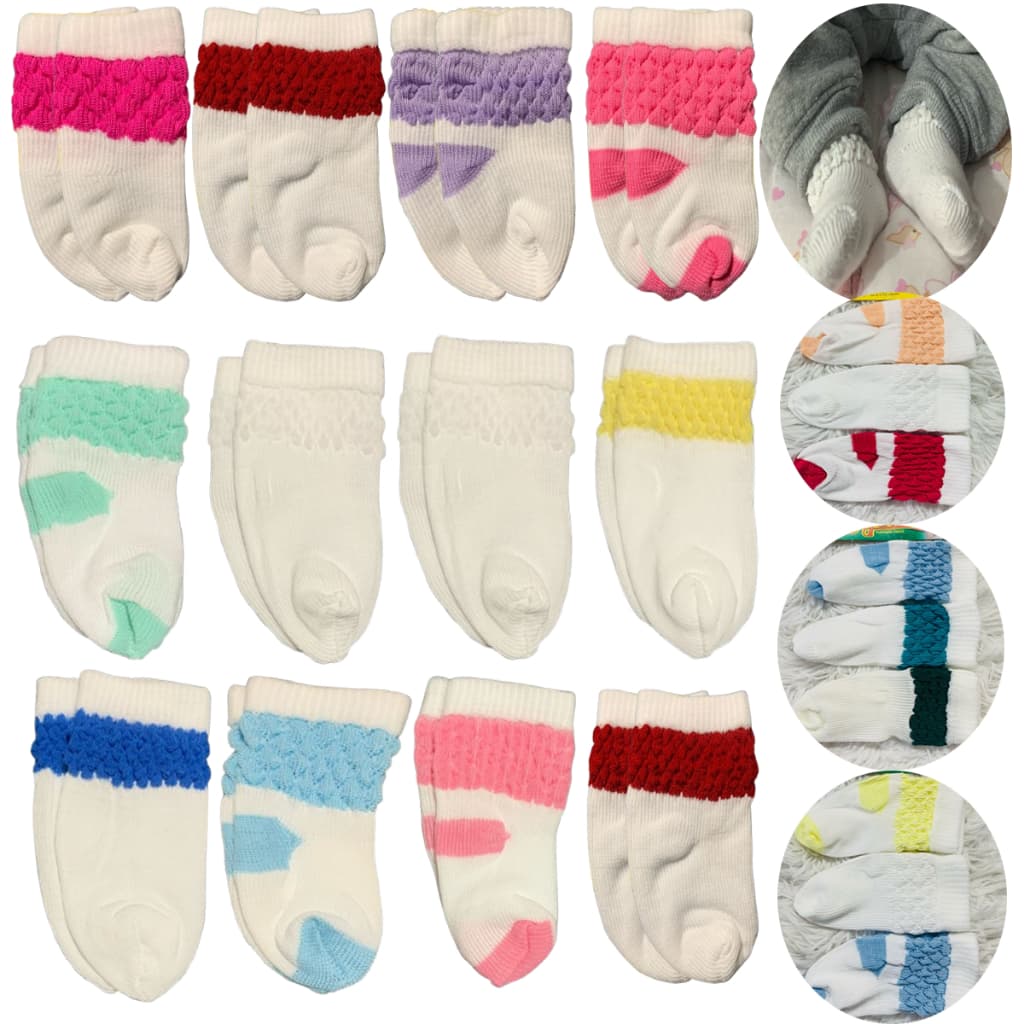 Kit 12 Pares Meia Para Bebê Recém Nascido Baby (0-12 meses) Meias RN