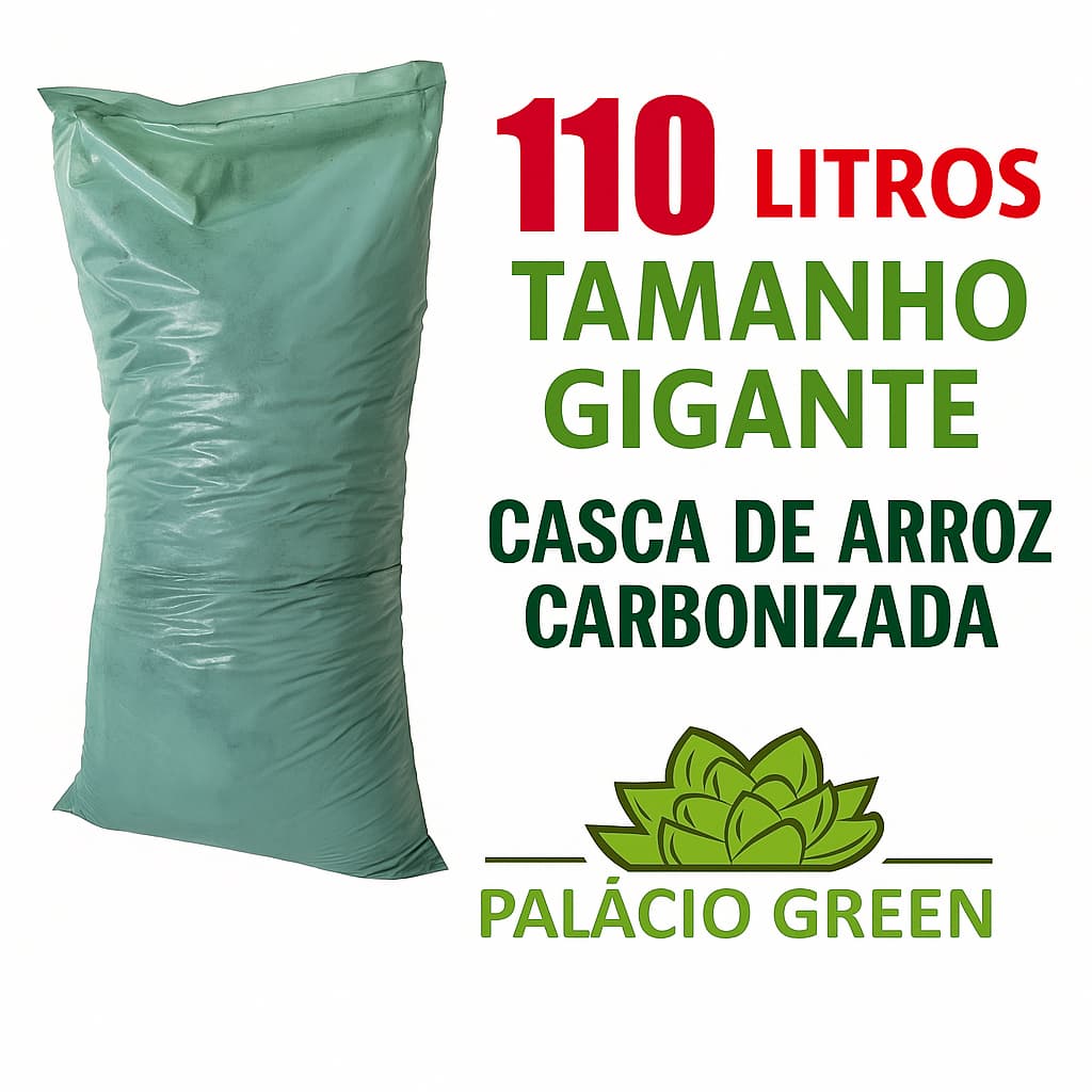 Casca de Arroz Carbonizada Substrato 110L Drenante Palácio Green para Orquídeas, Cactos, Suculentas, Rosa do Deserto