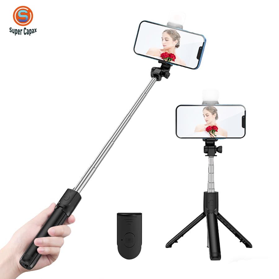Bastão Pau de selfie Tripé Retrátil Com Luz LED Controle Bluetooth Celular